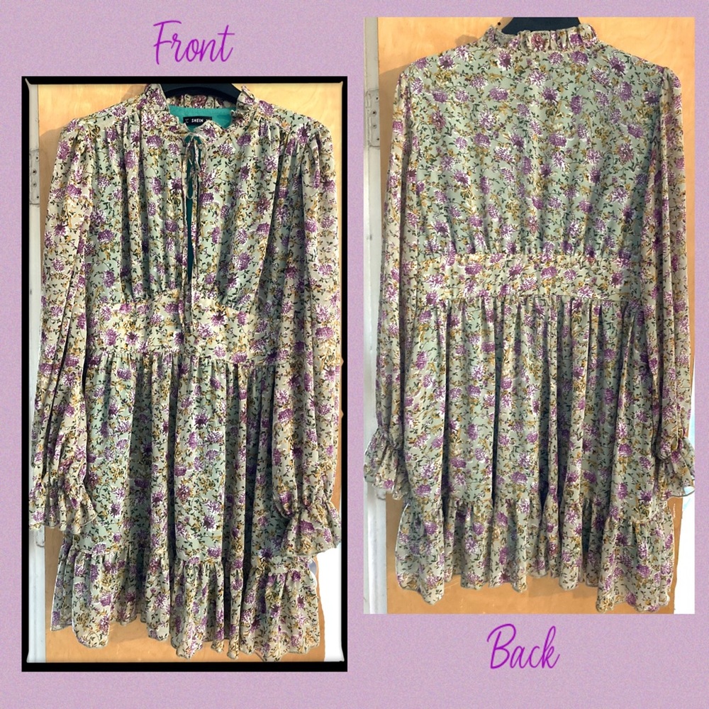 ✨Dreamy Cottagecore Green and Purple Floral Dress✨